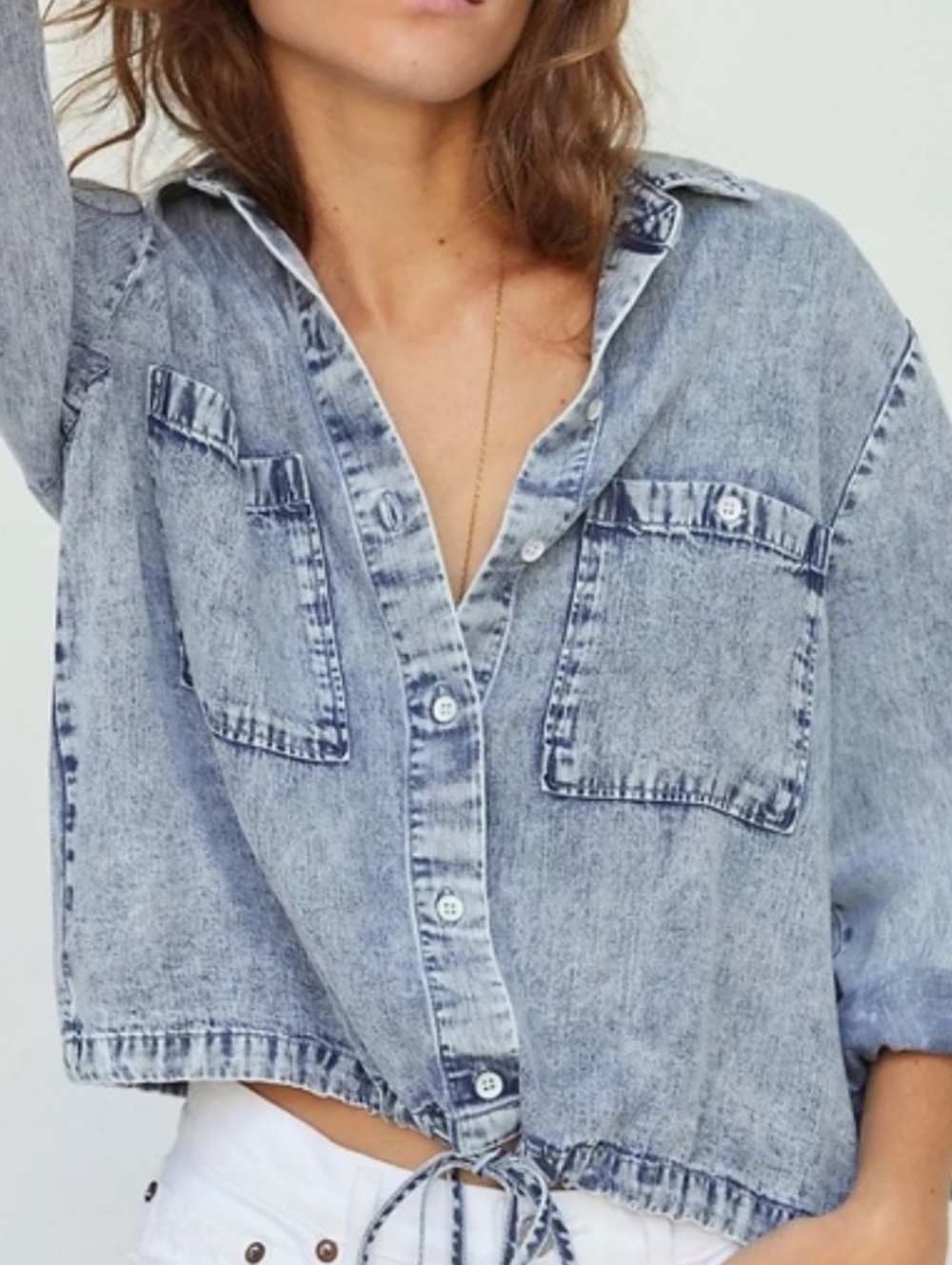 Anthropologie Cloth & Stone Acid Wash Denim Shirt Jacket - Blue